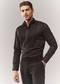 Black Cotton Shirt With Textured Bib Detailing