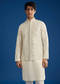 White Rawsilk Jacket Kurta Set With Resham And Mirror Work