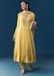 Yellow Chinon Anarkali Set With Moti And Cut Dana Work