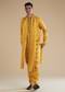 Yellow Linen Satin Mens Kurta Set with Metal Beads Detail Work