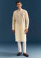 Yellow Silk Kurta Set For Men With Mirror Embroidery