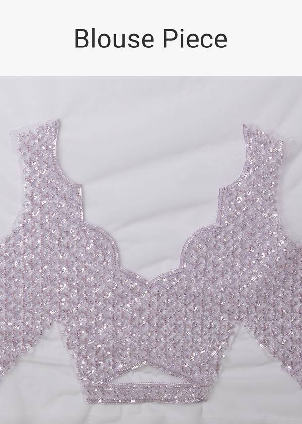 Lavender Net Floral Work Saree with Unstitched Blouse