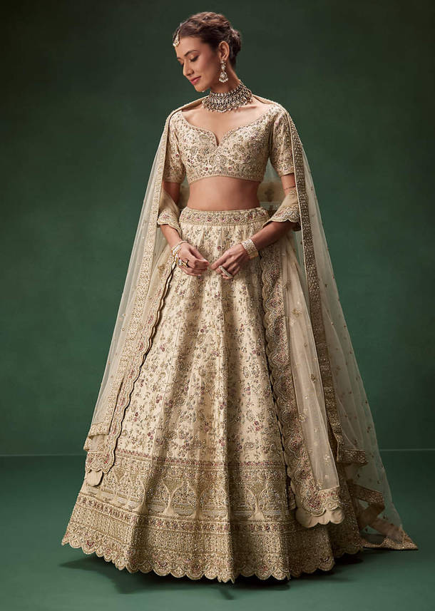 Beige Bridal Lehenga With Sequin And Zari Work