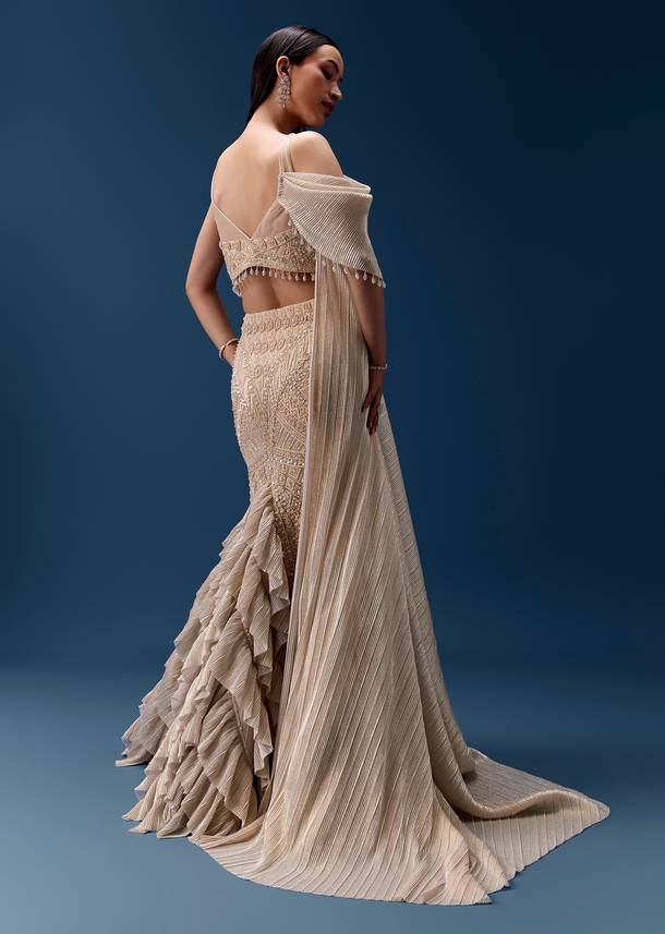 Gold Draped Lehenga with Embellished Blouse