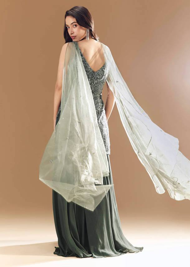 Green Georgette Palazzo Set with Choker Dupatta