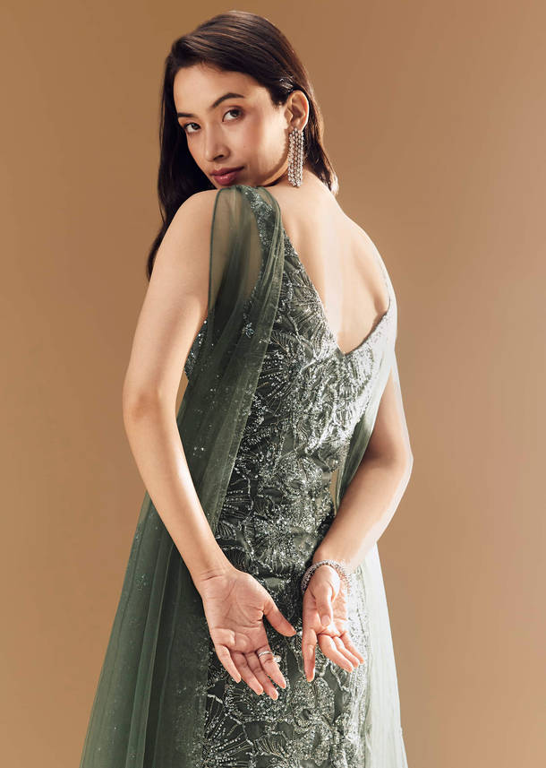 Green Georgette Palazzo Set with Choker Dupatta