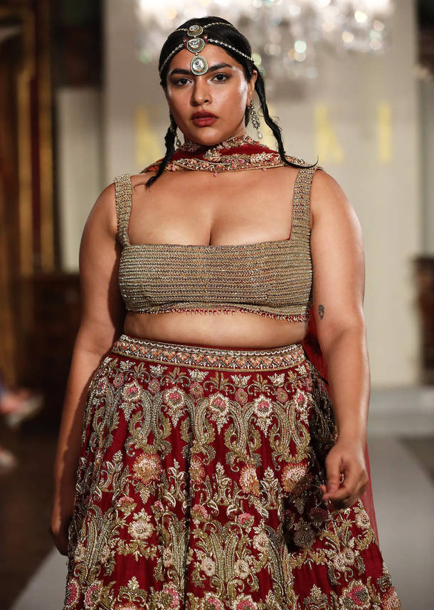 Maroon Silk Bridal Lehenga With Zardosi And Patch Work