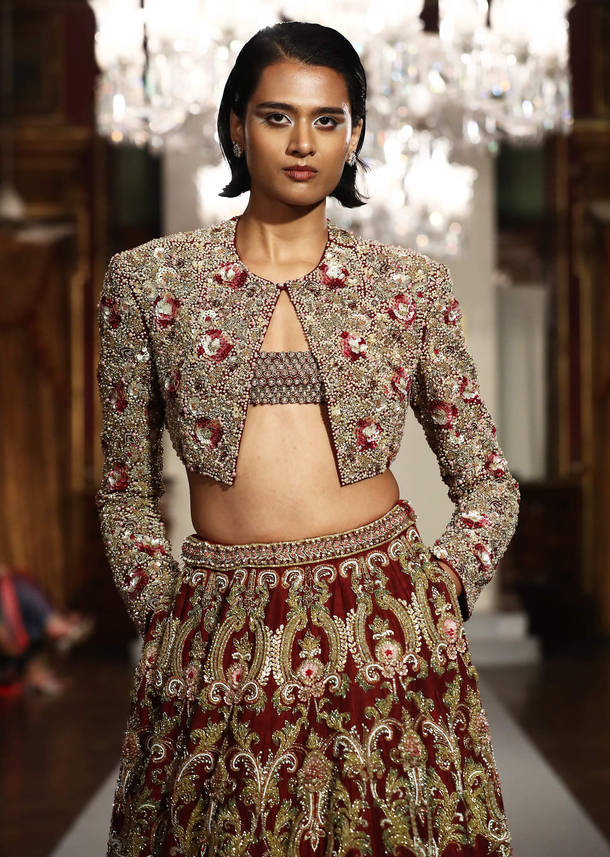 Maroon Silk Bridal Lehenga With Zardosi And Sequins Work