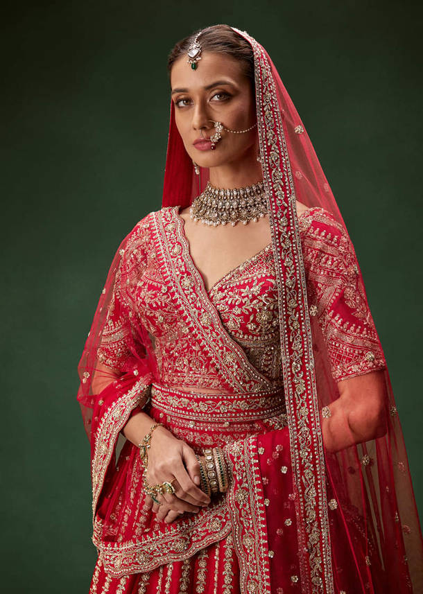 Rani Bridal Lehenga With Resham Work Dupattas