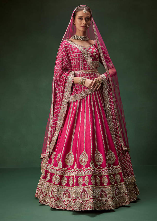Red Bridal Lehenga Set With Heavy Zari Embroidery And Dual Dupattas