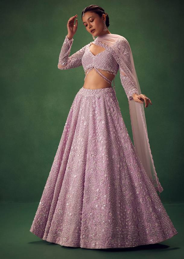 Lavender Sequin Work Lehenga Set
