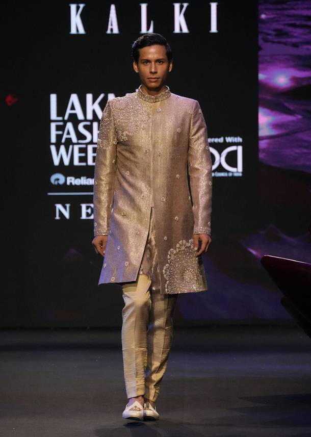 Deep Bronze Banarasi Brocade Sherwani Suit With Dupatta