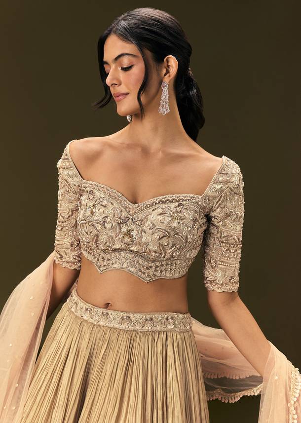 Light Peach Banarasi Silk Lehenga Dupatta With Embroidered Blouse