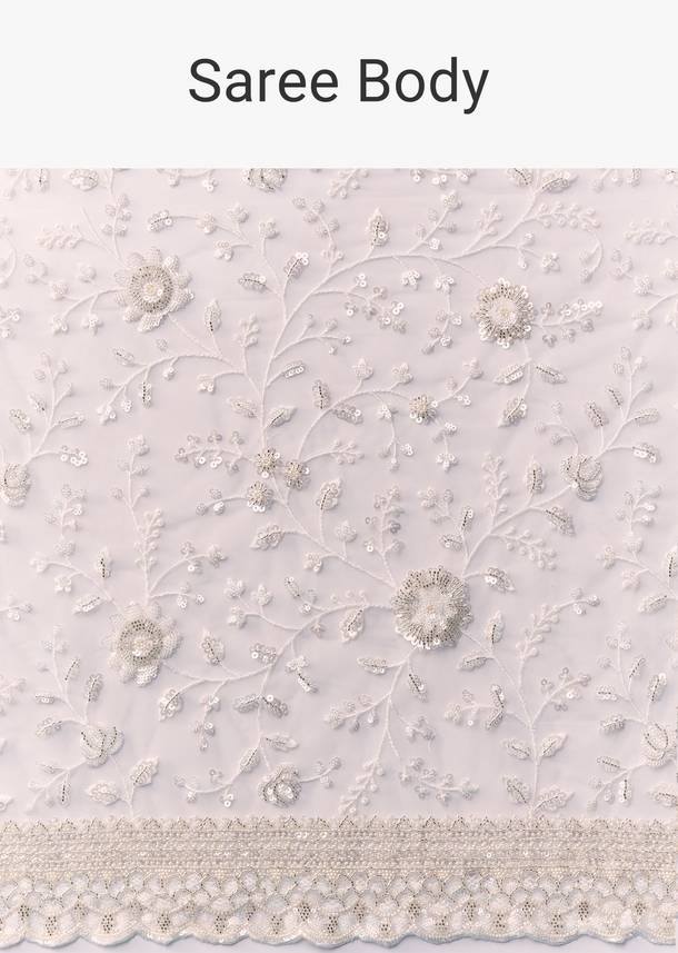 Grey Floral Jaal Embellished Saree with Unstitched Blouse