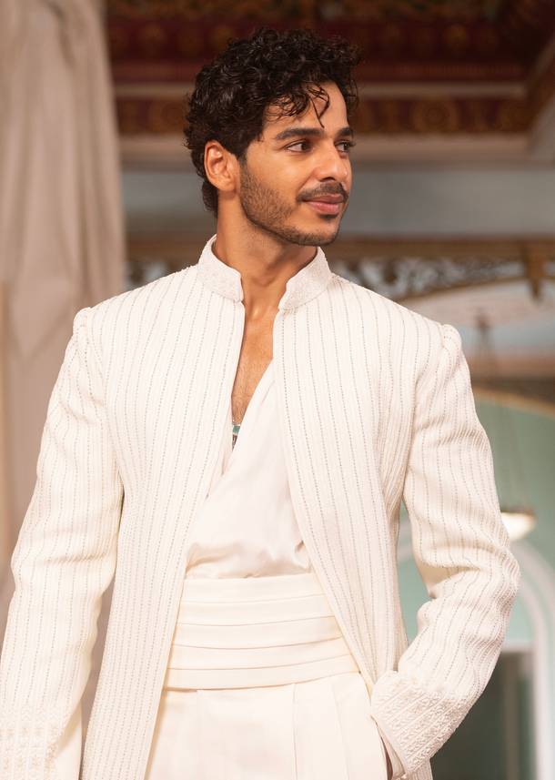 Ishaan Khatter In Our Ivory Hand Embroidered Indo Western Sherwani Set