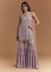 Lavender Chinon Sharara Suit With Cutdana And Sequins Work