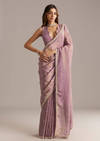 Mauve Tissue Saree With Cutdana And Bead Embroidery