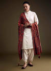 Off White Khadi Dhoti Suit With Red Hand Dyed Ajrakh Dupatta