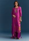 Purple Dola Silk Kurta Set With Floral Print And Embroidered Accents