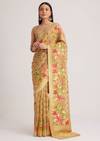 Beige Khaddi Georgette Jaal Work Saree With Animal Bird Motifs