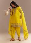 Yellow Satin Zari Embroidered Dhoti Kurta Set