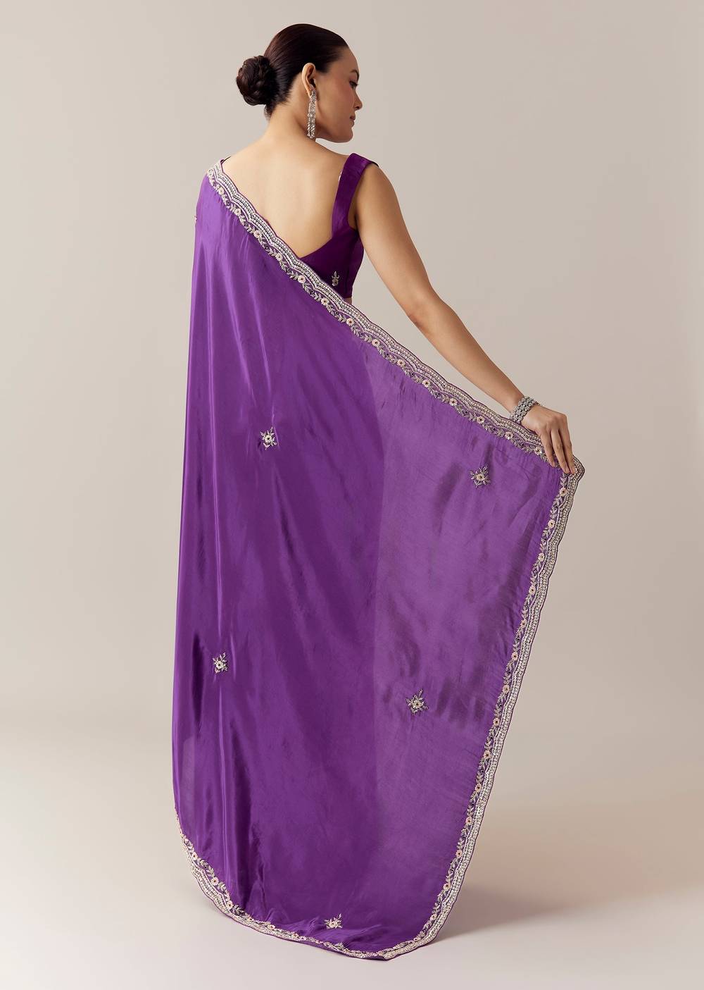 Royal Blue Silk Crepe Saree with Unstitched Blouse