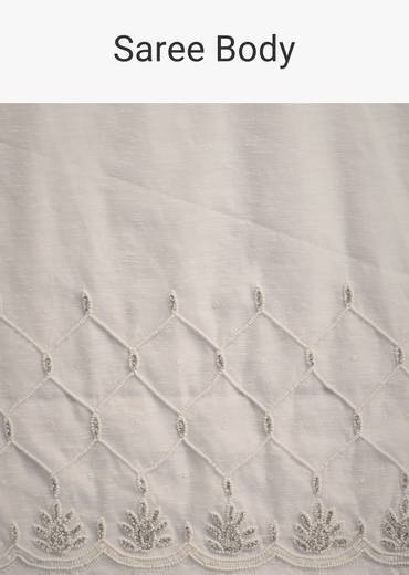 White Organza Saree With Beads And Stone Scallop Border And Unstitched Blouse