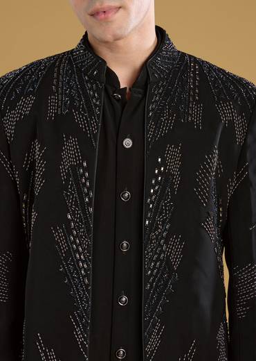 Black Indo Western Set For Men With Beads Work