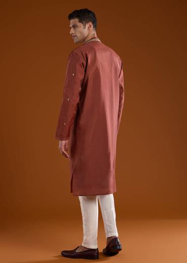 Maroon Red Silk Kurta Set With Thread Detail
