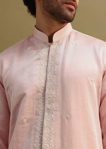 Peach Thread Work Kurta With Dupatta Set