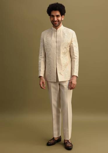 Ivory Thread Work Jodhpuri Suit For Men