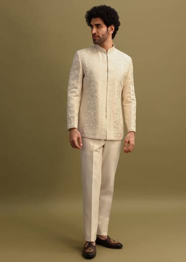 Ivory Thread Work Jodhpuri Suit For Men