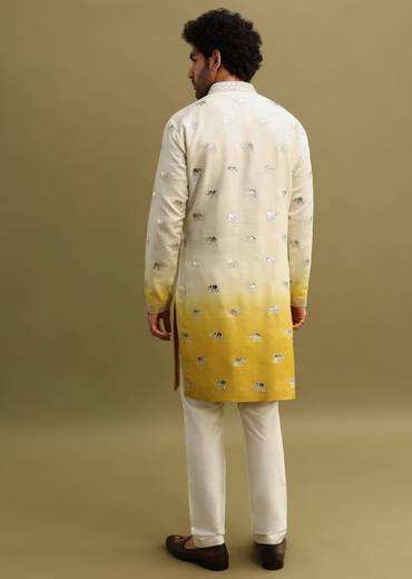 Yellow Shaded Gold Foil Applique Motifs Work Kurta