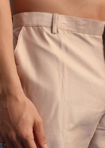 Beige Kurta Jacket Set With Thread Work For Men