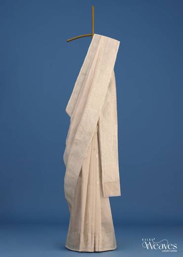 Silver Banarasi Tissue Silk Saree With Zari Weave