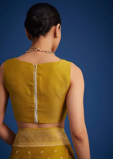 Mustard Yellow Dola Silk Saree With Woven Patterns