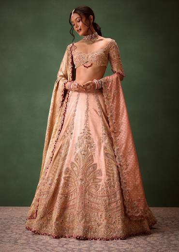 Pink Raw Silk Hand Work Lehenga Choli With Dupatta