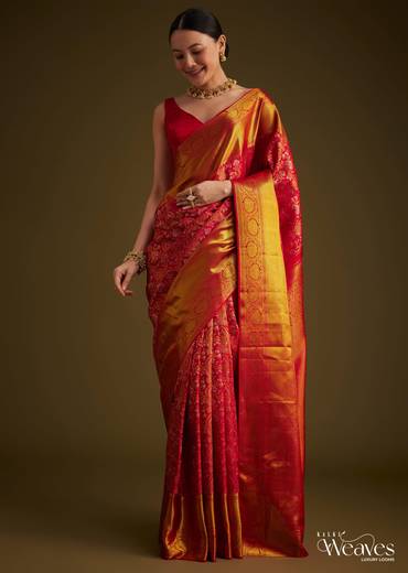 Red Kanjivaram Silk Saree With Golden Zari Detailing