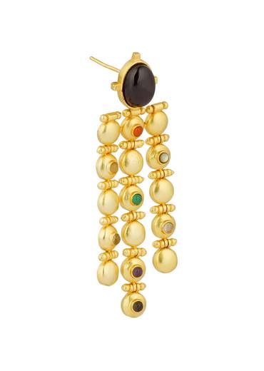 Gold Navratna Statement Earrings With Drops