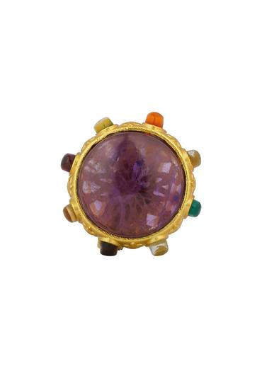 Gold Navratna Ring With Purple Stone Accent