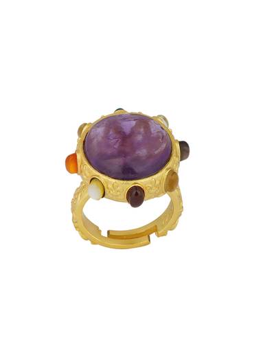 Gold Navratna Ring With Purple Stone Accent