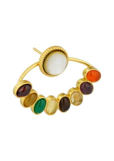 Gold Navratna Stud Earrings With Multicolored Zircon