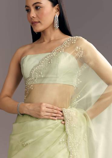 Apple Green Glass Tissue Saree With Cutdana Embroidery