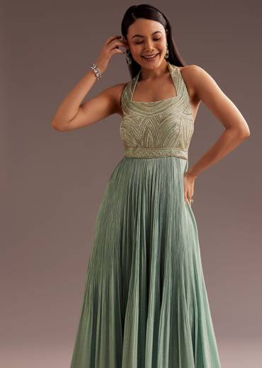 Aqua Blue Cut Dana Indowestern Jumpsuit