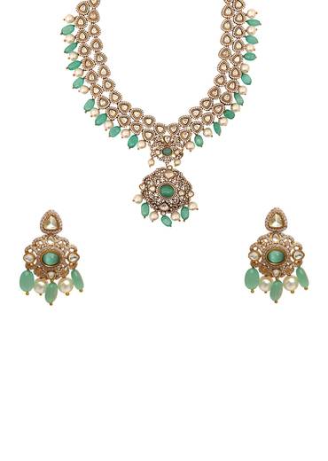 Aqua Blue Layered Modern Polki Pendant Necklace Set