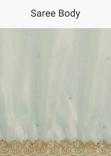 Aqua Blue Organza Tissue Embellishd Saree With Scallop Border