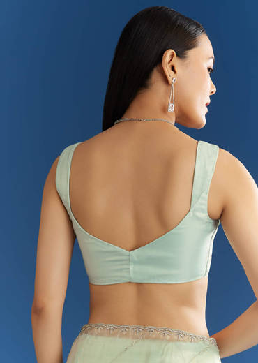 Aqua Blue Organza Tissue Saree With Embellished Border