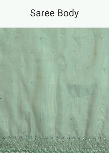 Aqua Green Organza Saree With Stones Beads And Sequins Embroidery And Scallop Border