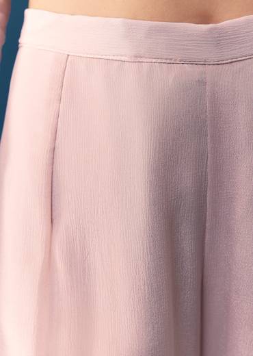 Baby Pink Chinon Kurta Set With Cut Dana Moti And Sequins Work