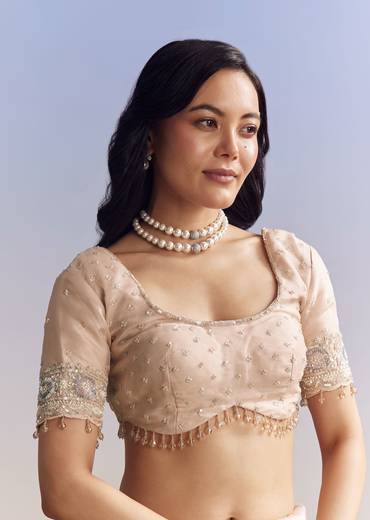 Baby Pink Organza Saree With Chikankari Threadwork And Beaded Embroidery